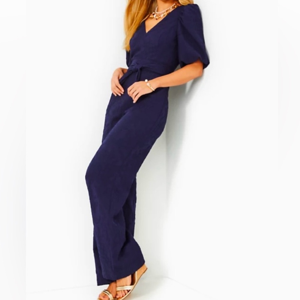 Lilly Pulitzer true navy kirrabelle short sleeve XS 00 short sleeve jumpsuit NWT - Picture 2 of 5
